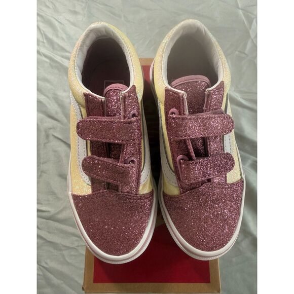 NIB! Vans Old Skool V Glitter Two Tone Velcro Shoes - Toddler Size 12 - Picture 5 of 7